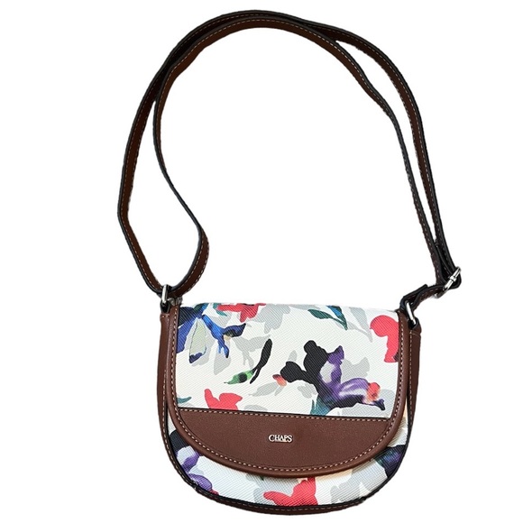 Chaps Handbags - Chaps Watercolor Floral Crossbody Bag Purse Faux Leather Flap Snap